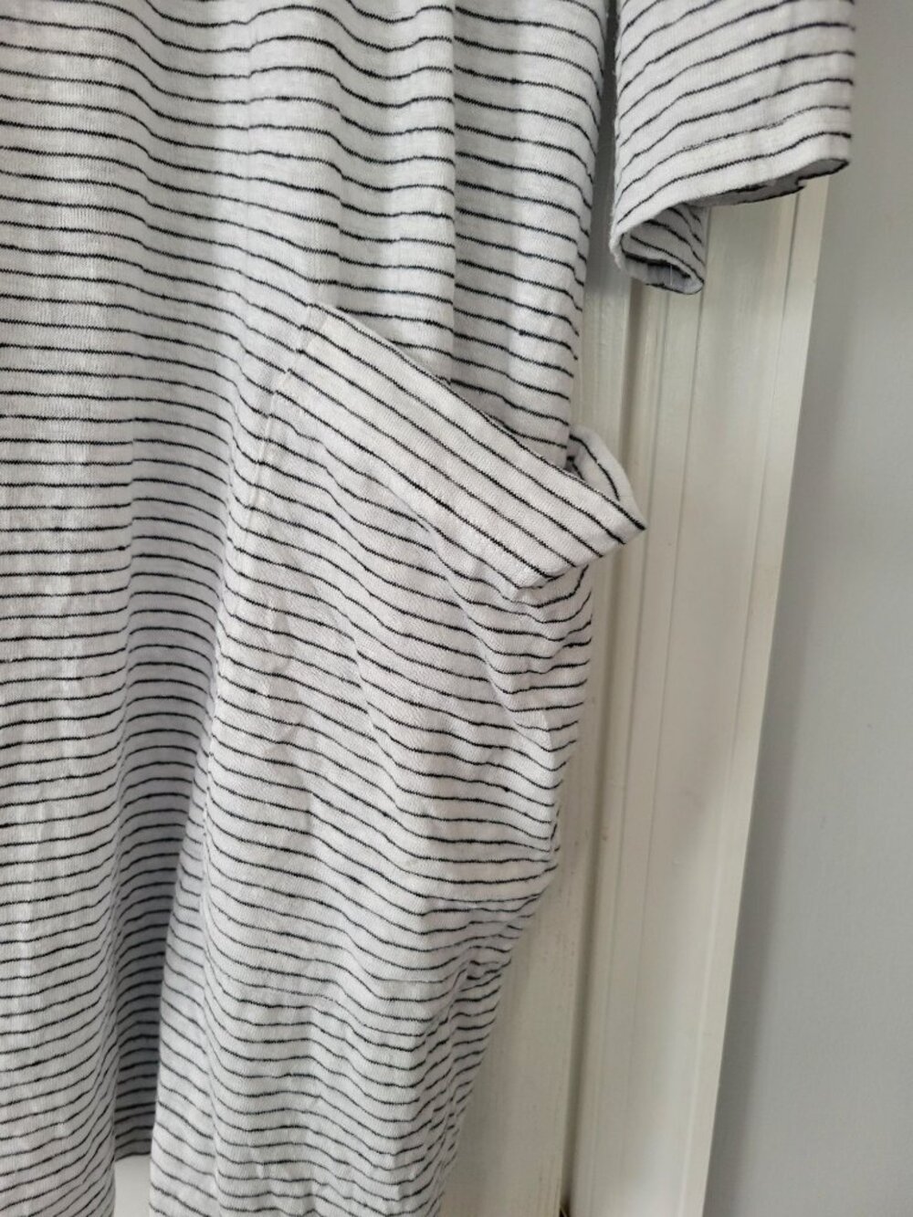 Eileen Fisher White Black stripe 100% Linen dress size XL pockets Lagenlook - Picture 4 of 8
